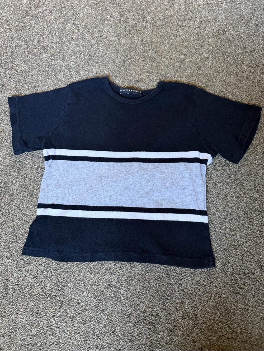 Brandy Melville Navy Tee with Gray & White Stripes